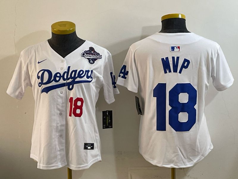 Women Los Angeles Dodgers #18 Mvp White Game 2026 Nike MLB Jersey style 06->women mlb jersey->Women Jersey